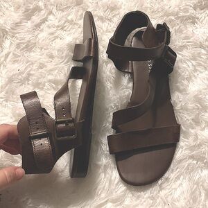 Franco sarto sandals| faux leather| gold buckle strappy sandal